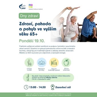 Praktické a příjemné setkání zaměřené na podporu fyzického i psychického zdraví seniorů. Účastníci si vyzkouší jednoduché cvičení na židli a relaxační techniky, získají tipy pro kvalitnější spánek a základy zdravého stravování. Součástí bude také aktivita „Detektivové etiket“, která pomůže lépe se orientovat v obalech potravin. Na závěr čeká účastníky možnost měření tělesného složení na přístroji InBody zdarma